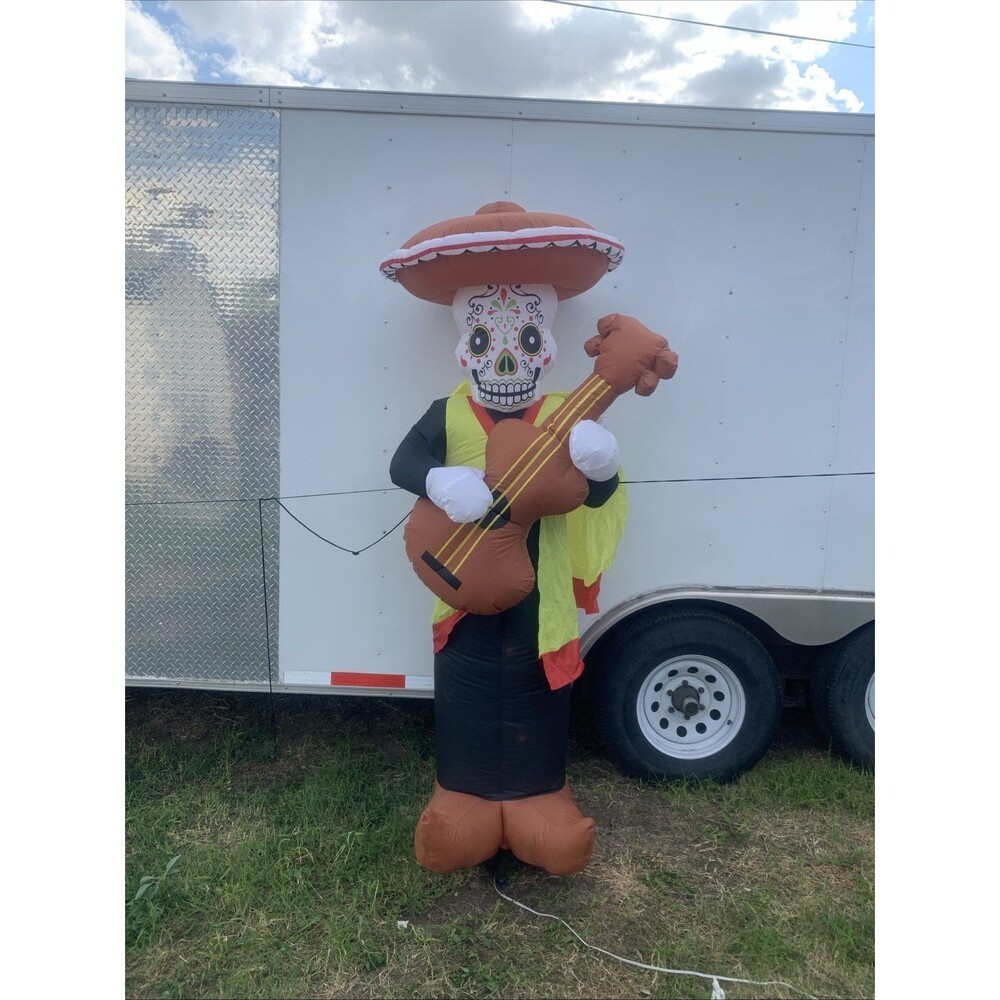 7ft Gemmy Airblown Inflatable Man Mariachi Catrin Day of the Dead with Guitar